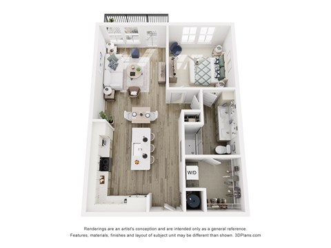 Floor plan for 1 bed, 1 bath, 785 sqft